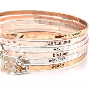 NWT Set of 6 Engraved Bangle Stack Bracelets in Tri-tone. 7.75”